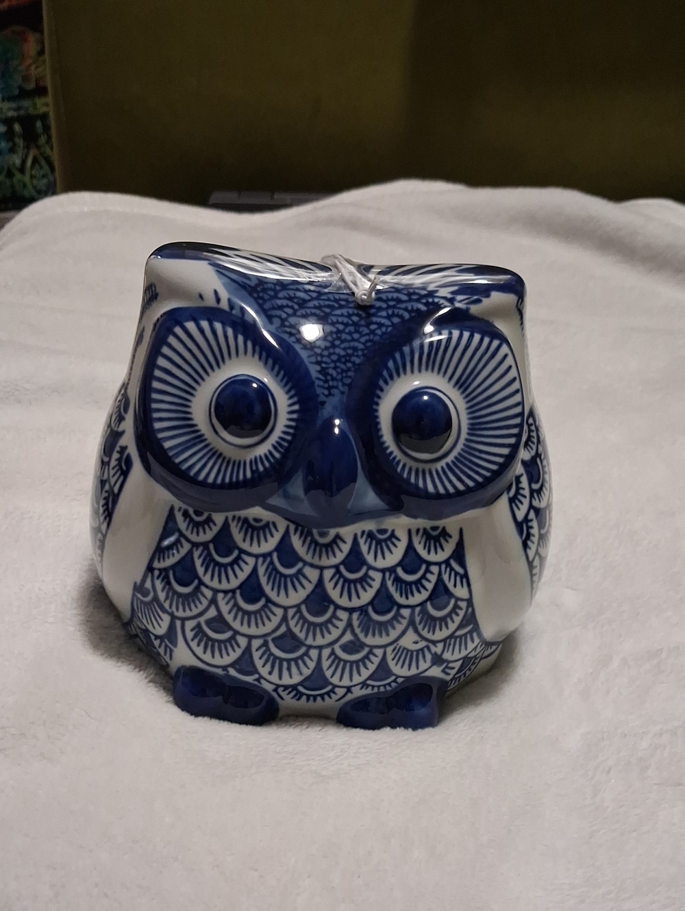 Blue Handpainted Ceramic Owl Figurine Home Art - Decorative Accent
